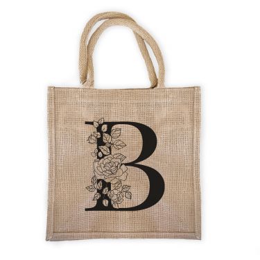 Floral Monogram Burlap Tote Bag