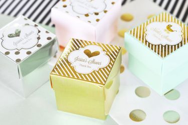 Personalized Metallic Foil Favor Baby Mini Cube Boxes (set of 12)