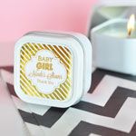 Personalized Metallic Foil Square Candle Tins - Baby