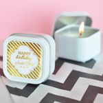 Personalized Metallic Foil Square Candle Tins - Birthday