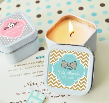 Personalized Square Baby Shower Candle Tins
