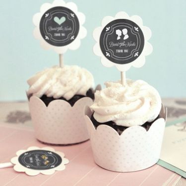 Chalkboard Wedding Cupcake Wrappers & Cupcake Toppers (Set of 24)