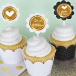 Personalized Metallic Foil Cupcake Wrappers & Cupcake Toppers (Set of 24) - Wedding