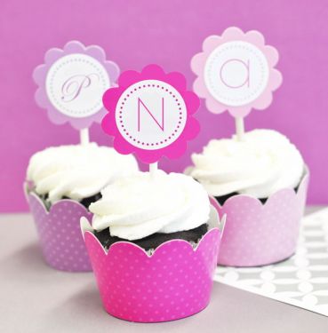 Monogram Cupcake Wrappers & Cupcake Toppers (Set of 24)