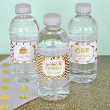Personalized Metallic Foil Water Bottle Labels - Birthday