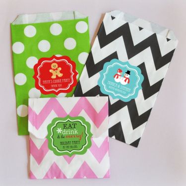 Personalized Winter Chevron & Dots Goodie Bags (set of 12)