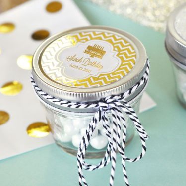Personalized Metallic Foil Small 4 oz Mason Jars - Birthday