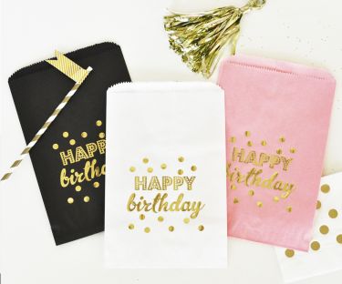 "Happy Birthday" Gold Foil Candy Buffet Bags (set of 12)