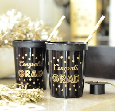 Gold & Black Graduation Party Cups (set of 25)