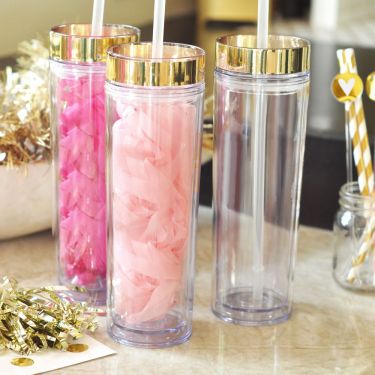 4 Blank Plastic Cups Tumbler with Lids and Straw