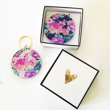 Blank Round Floral Keychains