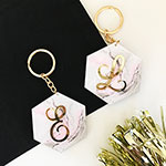 Script Monogram Pink Marble Keychain