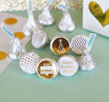 Personalized Metallic Foil Hershey's Kisses Labels Trio (Set of 108) - Birthday