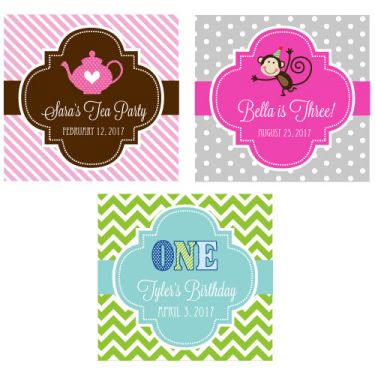 Personalized Kid's Birthday 2" Square Favor Labels & Tags